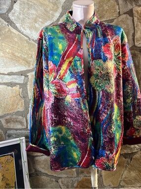 Vintage Reversible Textured Jacket • Izaro • Colorful Abstract Print Coat
